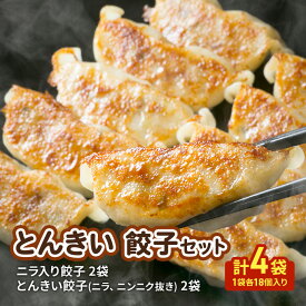 【ふるさと納税】とんきい 餃子セット(ニラ入り餃子2袋 とんきい餃子(ニラ,ニンニク抜き)2袋 計4袋/1袋各18個入り・タレ付き) 餃子 セット 惣菜 中華 冷凍 静岡 浜松市