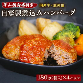 【ふるさと納税】 自家製 煮込み ハンバーグ 国産牛 国産豚 180g×4パック 720g 個包装 湯煎可 温めるだけ レンジ 牛山精肉店 特製 手作り セット 簡単調理 贈り物 ギフト お取り寄せグルメ 冷凍食品 おかず 惣菜 肉料理 沼津市 静岡県