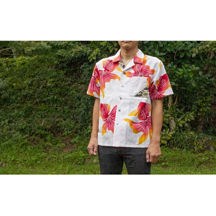 楽天市場 ふるさと納税 島田帯シャツ ピンク金魚柄 M ファッション 服 男性 メンズ 静岡県島田市