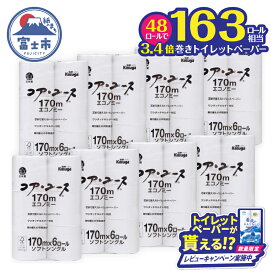 【ふるさと納税】【レビューキャンペーン】 163ロール相当 トイレットペーパー 「コア・ユース」 シングル 48ロール (6R×8パック) 3.4倍巻 (1個 170m) 太芯なし 長持ち 長巻き 省スペース 大容量 まとめ買い 再生紙 無地 無色 備蓄 防災 災害 SDGs 富士市 [sf023-010]