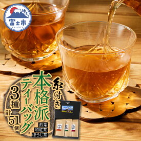 【ふるさと納税】 本格派 ティーバッグ 3種詰合せ 糸付き 煎茶 和紅茶 ほうじ茶 3種×各17個 HOT ICE 手軽 静岡県 富士市 [sf036-001]