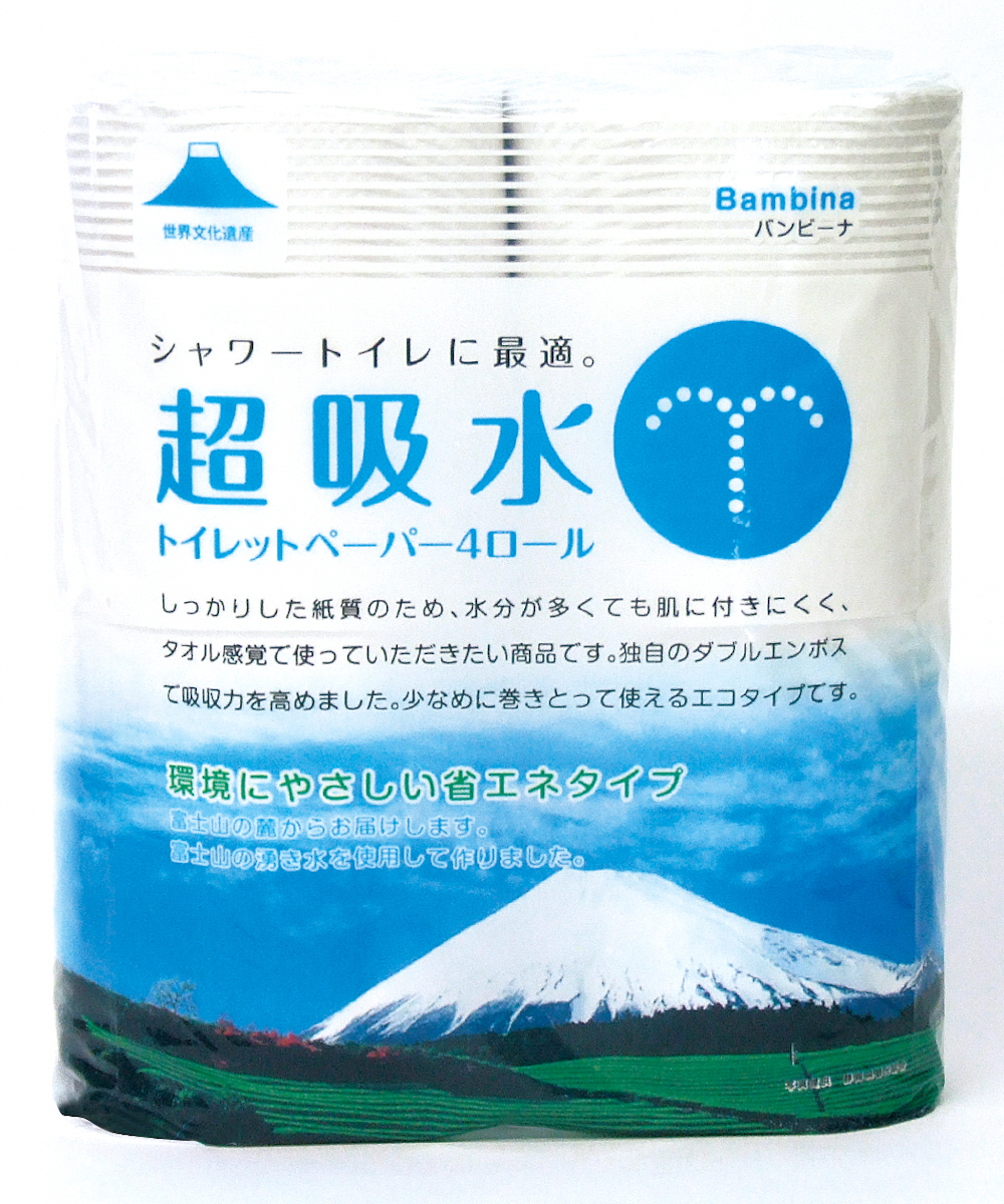 富士山の湧き水を使用して作りました再生紙100％ 新しく着き ふるさと納税 1559 バンビーナ超吸水4R入 最新アイテム 30パック