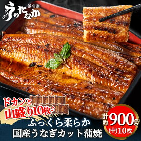 【ふるさと納税】浜名湖・うなぎのたなかのドカンと山盛り10枚♪ふっくら柔らか国産うなぎカット蒲焼※合計900g程度_ ウナギ 鰻 うなぎ かば焼き 蒲焼き 人気 美味しい 国産 浜名湖 産地直送 小分け 個包装 ギフト 贈答 専門店 【配送不可地域：離島】【1417600】