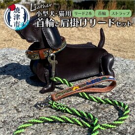 【ふるさと納税】 首輪 ストラップ 肩掛けリード ペット用品 小型犬 猫 オリジナル 牛ヌメ革 ハンドメイド カスタムメイド 一点物 富士山 b13-001