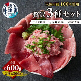 【ふるさと納税】 マグロ 天然 南まぐろ 3種 セット 中トロ ネギトロ 赤身 各200g 合計3パック 特級醤油付 冷凍 焼津 a13-108