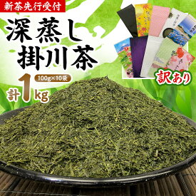 【ふるさと納税】【新茶先行予約】【訳あり】深蒸し掛川茶100g×10袋(計1kg) 訳ありは袋だけ!静岡が誇る日本茶_ 訳あり お茶 緑茶 煎茶 茶葉 深蒸し 静岡茶 掛川茶 静岡県 掛川市 送料無料 【配送不可地域：離島・沖縄県】【1108689】