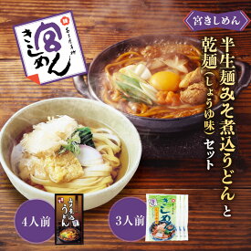 【ふるさと納税】宮きしめん　半生麺みそ煮込うどんと乾麺しょうゆ味セット