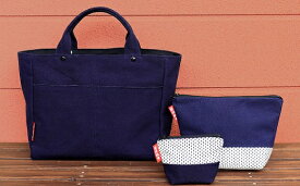 【ふるさと納税】帆前掛け生地の『ミニトートバッグ・ポーチ・コインケースのセット』　雑貨　愛知県 豊橋市