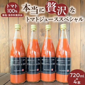 【ふるさと納税】トマトジュース トマト100％ 無塩 保存料無添加 720ml × 4本 濃厚 1日分 リコピン 摂取 飲むトマト 生食用トマト使用 トマトスカッシュ レッドアイ スープ 煮込み料理 調味料 長田農園 愛知県 碧南市 送料無料