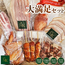 【ふるさと納税】【化学調味料等無添加】「大満足セット」 ／ 肉加工品 岩塩 アンデス紅塩 酒の肴 つまみ くんせい 無化調 おつまみ 惣菜 スモーク チキン 手羽先 ベーコン ハム 燻製 もも串 こだわり グリュン江南 愛知県 No.185