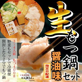 【ふるさと納税】【生もつ鍋フルセット】名物 国産牛もつ鍋 醤油味 3～4人前 【国産牛もつ2倍！】 野菜・ラーメン付き フルセット【指定日配達】【冷蔵便】