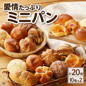 【ふるさと納税】愛情たっぷりミニパン【計20個（10種類 各2個）】 パン 食べ比べ 詰め合わせ セット 冷凍 長期保存 あんぱん チョコパン クリームパン メロンパン チョコメロンパン チョコロール クルミパン さつま芋パン 紫芋パン リンゴデニッシュ 朝食 お取寄せ 送料無料