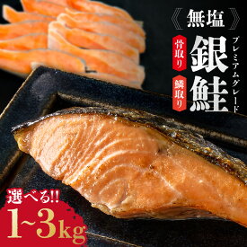 【ふるさと納税】無塩 銀鮭 プレミアムグレード 〈バラ凍結〉 切り身 骨抜き うろこ取り 骨取り 骨無し 冷凍 カット 鮭 サケ シャケ サーモン おつまみ おかず 惣菜 弁当 海鮮 魚介 焼くだけ 家庭用 藻塩付き【豊田冷凍】