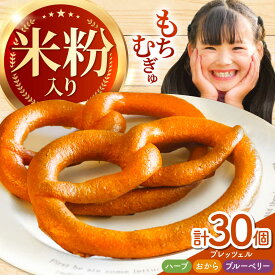 【ふるさと納税】三重県産小麦と三重県産米粉のプレッツェル （ハーブ・おから入りプレーン・ブルーベリー）30個セット / 朝食 おやつ 国産小麦 天然酵母 / 亀山市 / くるくる・ベーグル [AMAT001]