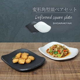 【ふるさと納税】信楽焼 陶シリーズ 変形角取り皿ペアセット（白色/黒色）