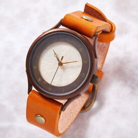 【ふるさと納税】伝統工芸品【本美濃紙】の文字盤が美しい腕時計　干支インデックス　ベルトカラー：蜜柑　WJ001L 本美濃紙-蜜柑