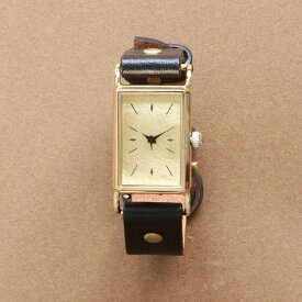 【ふるさと納税】クールなスクエア腕時計 ゴールドカラー ハンドメイドウォッチ　ベルトカラー：黒　WB088金-黒