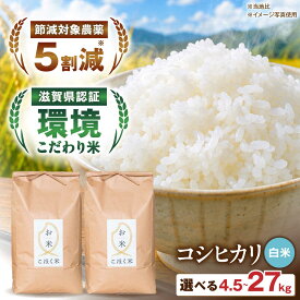 【ふるさと納税】白米 コシヒカリ 令和7年産 ＜選べる内容量＞4.5kg〜27kg 減農薬米 お米 おこめ 白米 ライス ご飯 ごはん 銘柄米 コシヒカリ お取り寄せ お届け：発送の目安：入金確認から1週間前後 送料無料 滋賀県長浜市/エース物産[AQAK002]