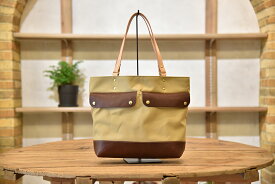 【ふるさと納税】近江牛レザーと地産帆布で作った2ポケットトートバッグ　ダークウォルナット