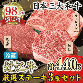 【ふるさと納税】近江牛 厳選ステーキ3種セット 440g （ヒレステーキ130g×1枚 サーロインステーキ160g×1枚 赤身ステーキ150g×1枚） 【寛閑観】 牛肉 国産 近江牛 冷蔵 父の日 御中元 お中元