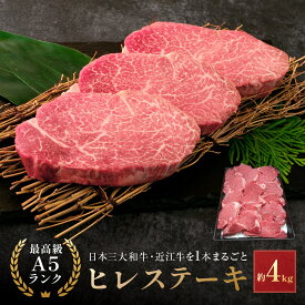 【ふるさと納税】近江牛 A5ランク ヒレステーキ 1本（約4kg） 近江牛のサカエ屋 | 草津市 高級和牛 希少部位 赤身肉 ヘルシー ステーキ用 人気 おすすめ 牛肉 ヒレ 焼肉 グリル BBQ 贈答用 国産肉 ギフト お取り寄せ 通販 送料無料