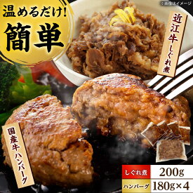 【ふるさと納税】近江牛しぐれ煮 200g 国産牛ハンバーグ4個 / 牛肉 近江牛肉 肉 黒毛和牛 和牛 牛 国産牛 ブランド牛 グルメ 高級肉 和牛ハンバーグ しぐれ煮 ハンバーグ 近江牛 家庭用 ご飯のお供 惣菜 詰め合わせ 時短 滋賀県 / 栗東市 / 株式会社近江フーズ[BIBU001]