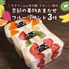 【ふるさと納税】 カロリーゼロの甘味料使用！季節のフルーツサンド3種 おすすめ フルーツ3種セット フルーツサンド 高級 デザート スイーツ 厳選 果実 果物 生クリーム ラカント 羅漢果 天然植物由来 フルーツパーラー 千馬Miyabi 京都 城陽市