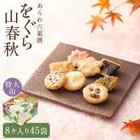 【ふるさと納税】【小倉山荘】をぐら山春秋 特大缶 （8ヶ入り45袋） | あられ おかき 菓子 小倉山荘 45袋 セット 詰め合わせ 逸品 お取り寄せ お土産 グルメ ご当地 ギフト お祝い ご家庭用 ご自宅用 をぐら山春秋 大缶 京都府 京都市