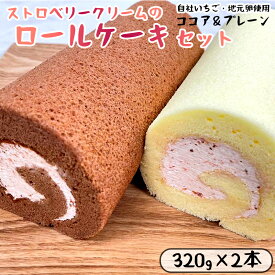 【ふるさと納税】 いちごクリームの ロールケーキ セット 2本（320g×2）（プレーンとココア)舞鶴産いちご 舞鶴産卵 舞鶴産たまご 地元卵 ロールケーキ ココアロールケーキ