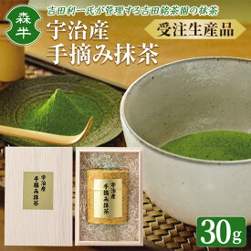 【ふるさと納税】＜受注生産品＞《森半》宇治産手摘み抹茶(30g) 宇治抹茶 緑茶 健康 森半 京の名工 手摘み 茶道 石臼 碾茶 高品質 茶葉 茶道具 和ギフト 贈答用 上質 手土産 贈り物 風味豊か 香り高い 高級 茶道 飲料【uj-AR005】【森半】