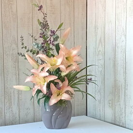 【ふるさと納税】アートフラワー カサブランカ PK アレンジ＜花古都＞｜フラワーアレンジメント ピンク 造花 贈答 ギフト インテリア オリジナル 1点限り ※離島への配送不可