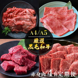 【ふるさと納税】【4回定期便】京都産 黒毛和牛赤身肉 4ヶ月 お楽しみセット【計2.35kg】1回 500g～700g 和牛 専門店 ひら山 厳選 赤身 しゃぶしゃぶ すき焼き サイコロステーキ 焼肉 ステーキ 切り落とし スライス 牛肉 和牛 冷凍 丹波産 A5 A4 ふるさと納税 牛肉 定期便