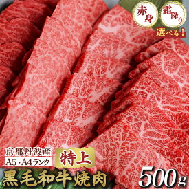【ふるさと納税】焼肉 高評価★4.79 黒毛和牛 特上焼肉［選べる A5特上霜降り・A4A5特上赤身・ハーフ 食べ比べセット］500g 京都丹波産 冷凍 京の肉 ひら山｜ふるさと納税 牛肉 肉 丹波産 和牛 焼肉用 亀岡牛