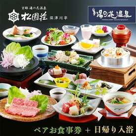 【ふるさと納税】京都 湯の花温泉 松園荘保津川亭 ペア 食事券 日帰り 入浴付き≪京都 旅行 温泉 旅館 ホテル 観光 トラベル チケット クーポン 旅行券≫☆月間MVPふるさと納税賞 第1号（2020年10月）・SDGs未来都市亀岡