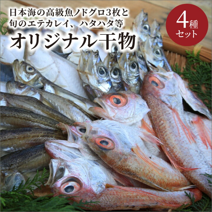楽天市場 ふるさと納税 日本海の高級魚ノドグロ３枚と旬のエテカレイ ハタハタ等オリジナル干物4種セット 海鮮 魚介 魚介類 干物 セット 高級魚 のどぐろ ノドグロ エテカレイ ハタハタ 京都府京丹後市