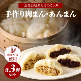 【ふるさと納税】 京都山城産たけのこ入り国産小麦の手作り肉まん3個+あんまん3個セット 肉まん あんまん 豚肉 筍入り 手作り 人気 パン工房 Haru-Kanade ハルカナデ