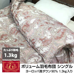 【ふるさと納税】ボリューム羽毛布団 シングル ヨーロッパ産ダウン90% 1.3kg入り ピンク、ブルー 1枚N-V-555*