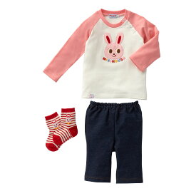 【ふるさと納税】L105 ミキハウス うさこのお顔Tシャツセット【mikihouse ベビー ベビー服 70cm ピンク 紺 赤ちゃん 0歳 出産 セットアップ 春 秋 大阪府 八尾】