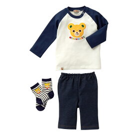 【ふるさと納税】L106 ミキハウス プッチ―のお顔Tシャツセット【mikihouse ベビー ベビー服 70cm 紺 赤ちゃん 乳児 0歳 出産 セットアップ 春 秋 大阪府 八尾】