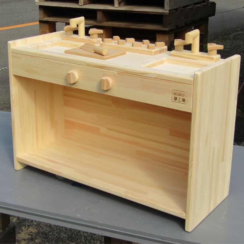 【ふるさと納税】手作り木製 ままごとキッチン KBM-W 素材色バージョン