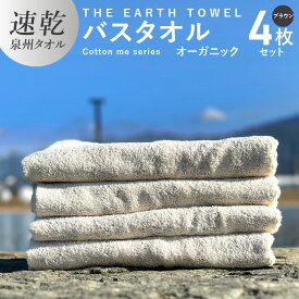 【ふるさと納税】バスタオル 4枚セット ブラウン ボーダー THE EARTH TOWEL やや薄手 速乾 オーガニック 吸水力 泉州タオル 日用品 大阪府 泉佐野市 新生活