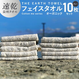 【ふるさと納税】フェイスタオル 10枚セット グレー ボーダー THE EARTH TOWEL やや薄手 速乾 オーガニック 吸水力 泉州タオル 日用品 大阪府 泉佐野市