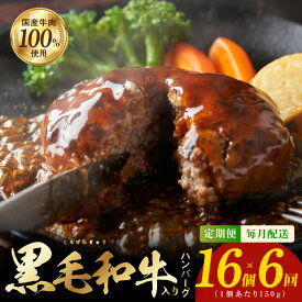 【ふるさと納税】黒毛和牛入り 国産牛肉100％ ハンバーグ 定期便 16個×全6回 150gサイズ【毎月配送コース】 極味 肉屋 こだわり オリジナル 自家製 小分け 便利