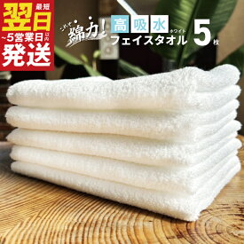 【ふるさと納税】高吸水 フェイスタオル 5枚セット ホワイト これぞ綿力！ 白 泉州タオル 綿100％ 無地 単色 ヘアドライタオル 洗面所 普段使い 日用品 日本製 タオル 最短 翌日発送 5営業日 泉佐野市 送料無料 ※ 中厚 パイル 無地 吸水力 速乾 単色