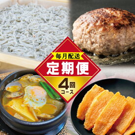 【ふるさと納税】店主セレクト 食べ比べ 定期便 全4回 ハンバーグ / しらす / スンドゥブチゲ / 干し芋 毎月配送 さつまいも 紅はるか 釜揚げシラス 家庭用 スンドゥブ 大阪府 泉佐野市 お取り寄せ お取り寄せグルメ 送料無料 肉の泉佐野