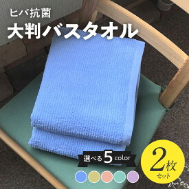 【ふるさと納税】バスタオル 大判 2枚 セット 選べるカラー ブルー / イエロー / オレンジ / グリーン / ピンク 泉州タオル ヒバ 抗菌 防臭 90×150 綿100％ 日本製 ※ 大判バスタオル 薄手 パイル 無地 柔らかい 単色 防災グッズ