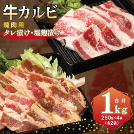 【ふるさと納税】牛カルビ 焼肉用 タレ漬け 塩麹漬け 250g × 各 2袋 合計 1kg 味付け 小分け 焼くだけ 簡単調理 BBQ 焼肉 生姜醤油 特製タレ 塩麹 牛肉 カルビ 冷凍 肉の泉佐野 お取り寄せ お取り寄せグルメ 泉佐野市 送料無料