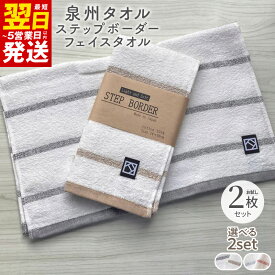 【ふるさと納税】【3000円】「ステップボーダー」フェイスタオル 2枚セット 選べるカラー ( グレー・ブラウン / ブルー・レッド ) お試し泉州タオル ※ 薄手 パイル 吸水力 速乾 防災グッズ 最短 翌日発送 5営業日