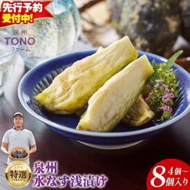 【ふるさと納税】＼内容量が選べる／ 4個 / 8個 泉州TONOファーム特選 着色料・保存料無添加 水なす漬け 特選品 浅漬け 泉なす 水なす なす 新鮮 泉州水ナス 野菜 漬物 食品 食べ物 ご飯のお供 おつまみ お取り寄せ お取り寄せグルメ 大阪府 泉佐野市 送料無料