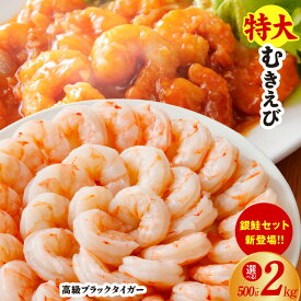 【ふるさと納税】特大 えび 銀鮭 セット 発送時期が選べる 500g ～ 2kg 定期便 訳あり サイズ不揃い 高級 ブラックタイガー 大型 むきえび むき身 背ワタなし バタフライカット バーベキュー エビチリ エビマヨ エビフライ 魚介類 サーモン 冷凍 送料無料 泉佐野市 KGCP